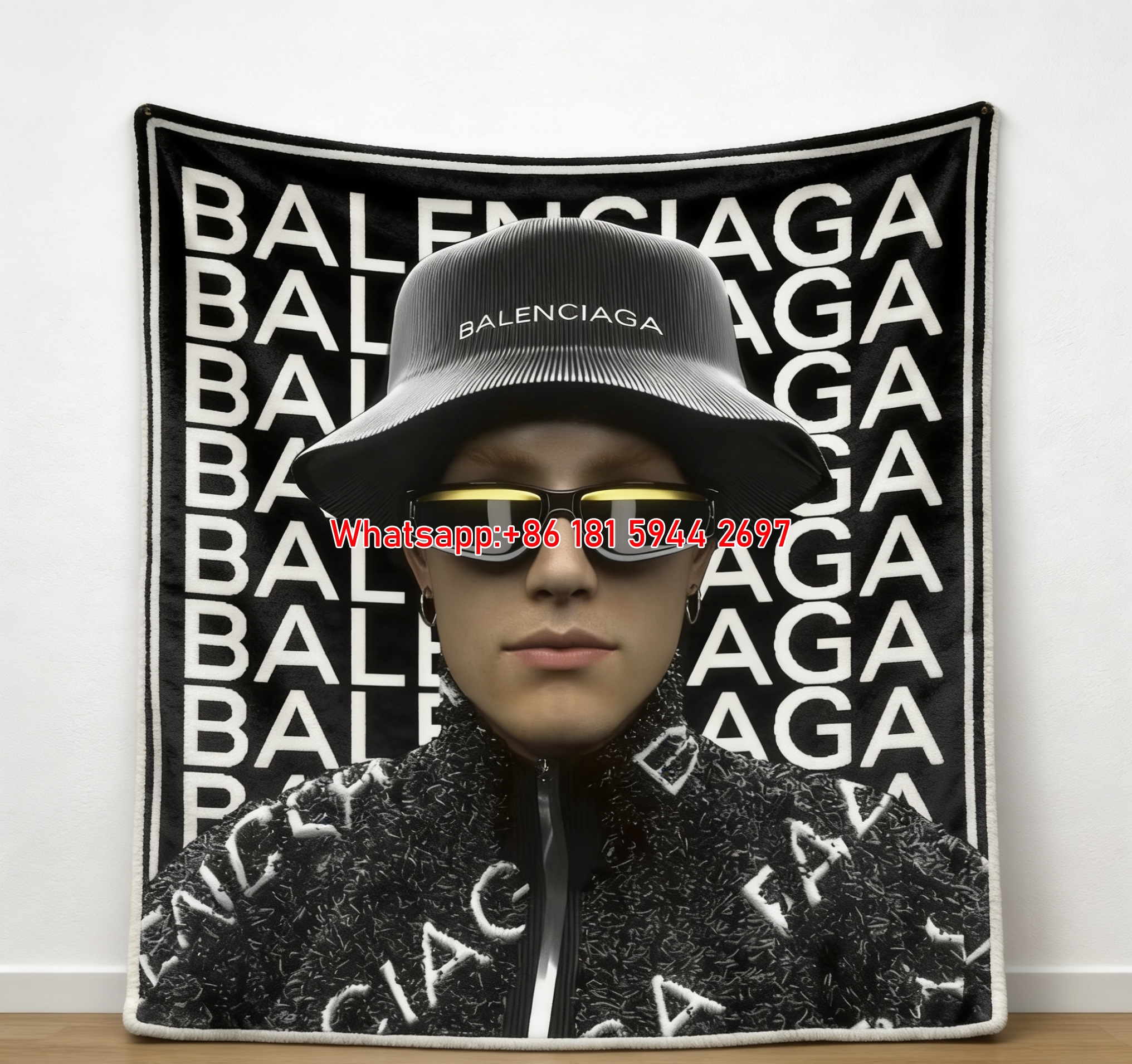Balenciaga Monogram Bucket Hat Flannel Throw Blanket for Wall Decor BA291